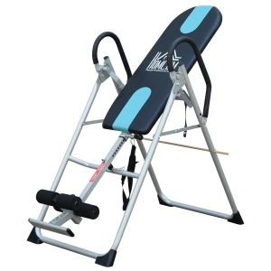 HOMCOM Mesa de Inversão Dobrável com Altura Ajustável entre 147-198 cm e Cinto de Segurança 65x112-142x126 cm Preto e Azul