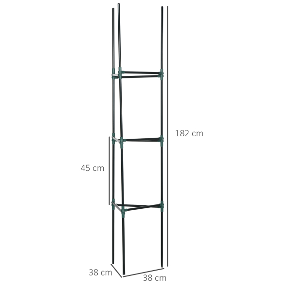 Outsunny Conjunto de 3 Suportes para Plantas Trepadeiras Torre de Treliça para Plantas Frutas Verduras 38x38x182 cm Verde - Image 3