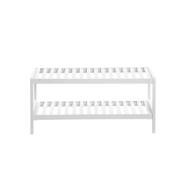 SONGMICS Sapateira de bambu natural de 2 níveis, prateleira para sapatos, plantas e livros, para sala de estar, corredor, quarto e banheiro, 70 x 26 x 33 cm, branco LBS02WT - Image 2