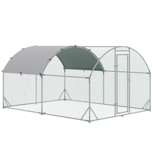 PawHut Galinheiro para Exterior para 6-12 Galinhas de Aço Galvanizado com Teto de Tecido Oxford 2,8x3,8x1,97m Prata