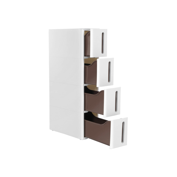 Gavetas de plástico SONGMICS, carrinho estreito com rodas, torre de armazenamento com 4 gavetas para banheiro e cozinha, economiza espaço, 45 x 17 x 83 cm, branco e marrom KFR08WT