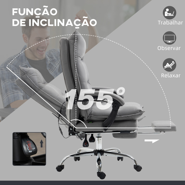 Vinsetto Cadeira de Escritório com 6 Pontos de Massagem e 5 Modos Reclinável com Função de Aquecimento 66x74x114-121,5 cm Cinza - Image 7