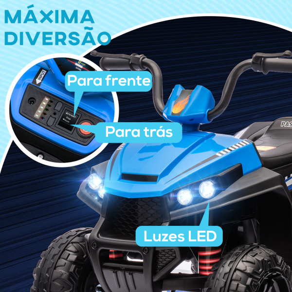 AIYAPLAY Quadriciclo Elétrico para Crianças com Bateria 12V Faróis e Música Carga 30 kg 85x55,5x62 cm Azul - Image 5