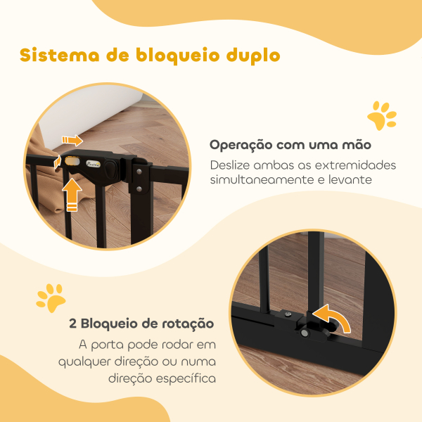 PawHut Barreira de Segurança Extensível para Portas e Escadas com Fechamento Automático e Sistema de Duplo Bloqueio 74-147,5x76,2 cm Preto - Image 6