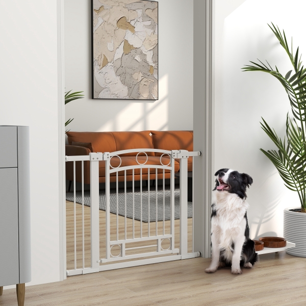 PawHut Barreira de Segurança para Cães com Largura Ajustável 76-104 cm Barreira com 2 Extensões para Escadas e Portas Branco - Image 2