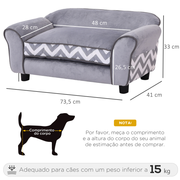 PawHut Sofá para animais de estimação com pernas  de madeira com almofada acolchoada aconchegante e capa lavável 73,5x41x33 cm Cinza - Image 3