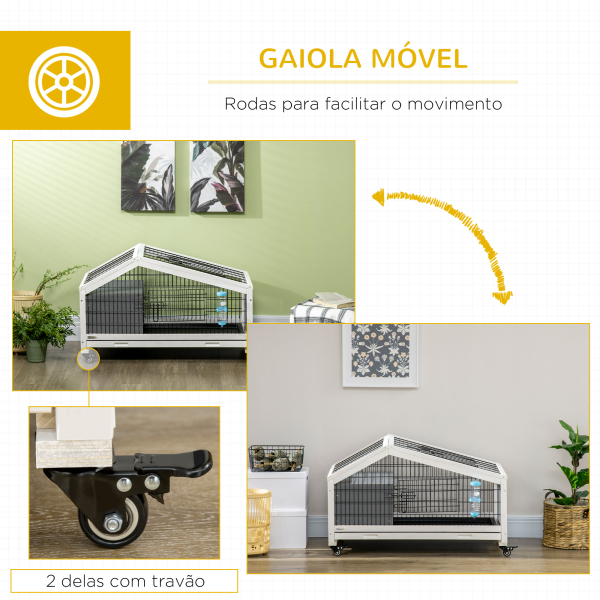 PawHut Coelheira de Madeira com Rodas Gaiola para Coelhos com Bandeja Amovível e Bebedouro 90x53x55 cm Cinza Escuro - Image 7