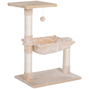 PawHut Árvore Arranhador para Gatos Torre para Gatos 50x36x70 cm com Rede Plataforma Poste de Sisal e Bola Suspensa Bege
