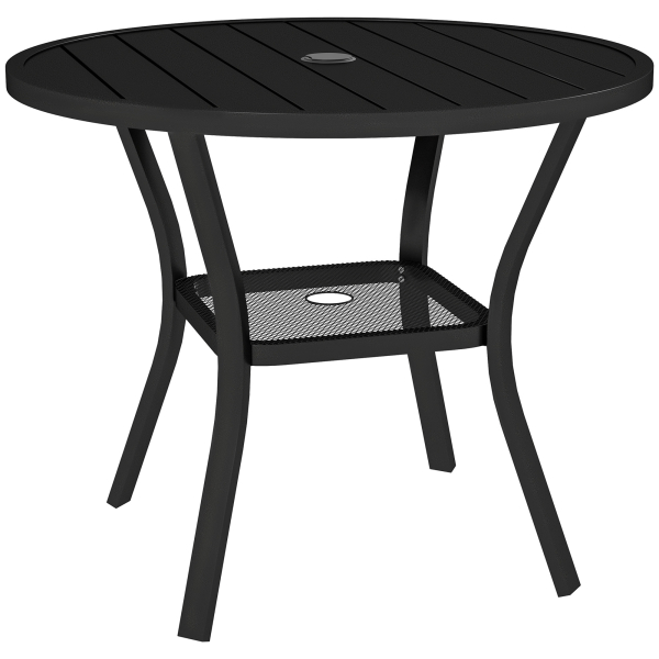 Outsunny Mesa de Jardim com Orifício para Chapéu de Sol Mesa de Refeição Exterior Redonda com Bancada de Metal Ø90x73 cm Preto