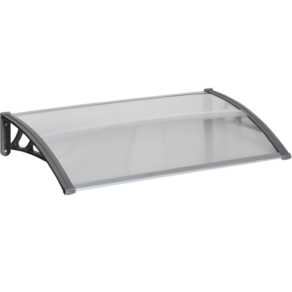 Outsunny Marquise de Proteção 110x60cm Marquise Exterior para Portas e Janelas contra o Sol e Chuva com Suporte de PP Policarbonato Cinza