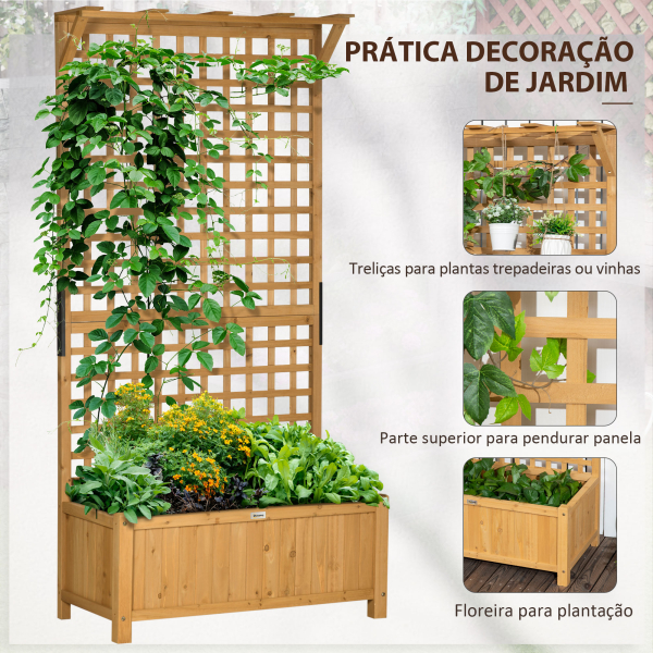 Outsunny Floreira com Treliça de Madeira Caixa de Plantio com Suporte para Plantas Trepadeiras 90x45x183cm Madeira - Image 4