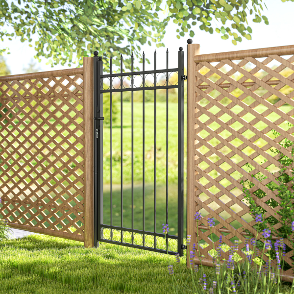 Outsunny Porta de Jardim 89x147,5 cm Porta para Vedação de Barra de Aço Galvanizado com Puxador Fechadura e 3 Chaves Preto - Image 9