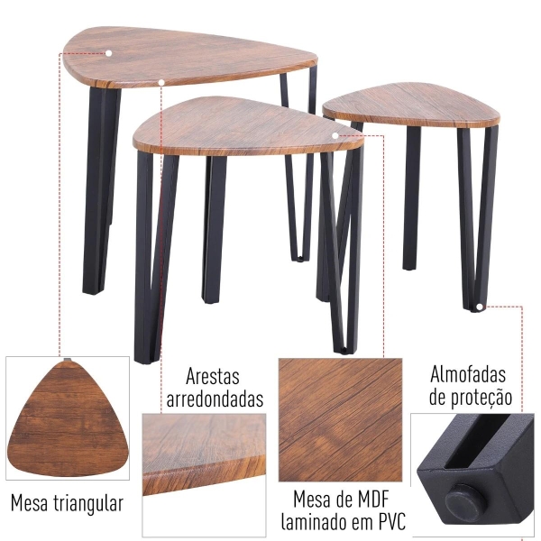HOMCOM Conjunto de 3 Mesas de Café Nido Mesa de Café Moderna Mesa Auxiliar Mesas de Café para sala de estar 56x54.2x45.4 cm - Image 9