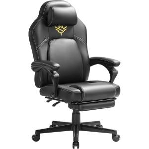 Cadeira gamer SONGMICS HOME Cadeira ergonômica para computador com apoio para os pés Cadeira giratória para escritório com travesseiro PU com altura ajustável Tinta preta OBG072B01