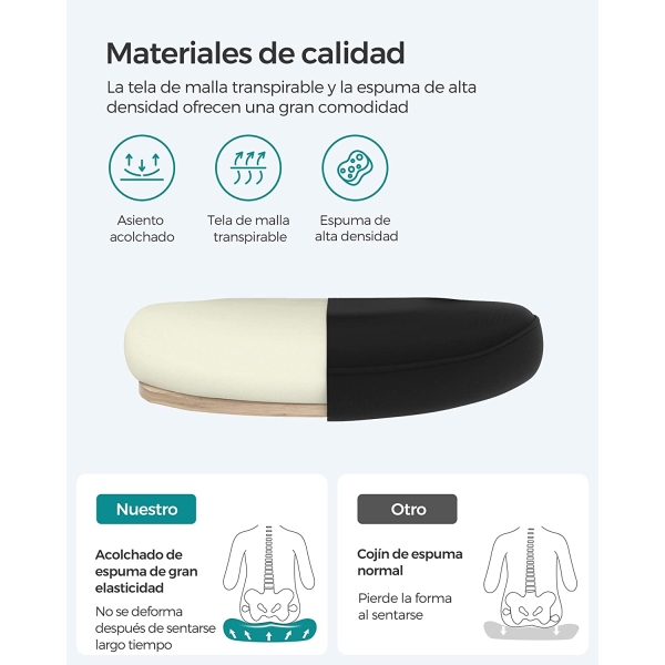 Cadeira de escritório SONGMICS, cadeira de mesa, cadeira giratória de malha, cadeira ergonômica para computador, suporte lombar, oscilante, assento de 53 cm, apoios de braços dobráveis, preta OBN37BKV1 - Image 3