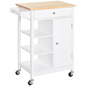HOMCOM Carrinho de cozinha com 1 gaveta 1 armário 3 prateleiras abertas 66x39.5x86.5 cm Branco