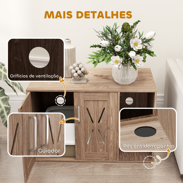 PawHut Móvel Caixa de Areia para Gatos 3 em 1 com Portas Tapete para Arranhar e Compartimento p 80x48x50,5 cm Castanho - Image 8