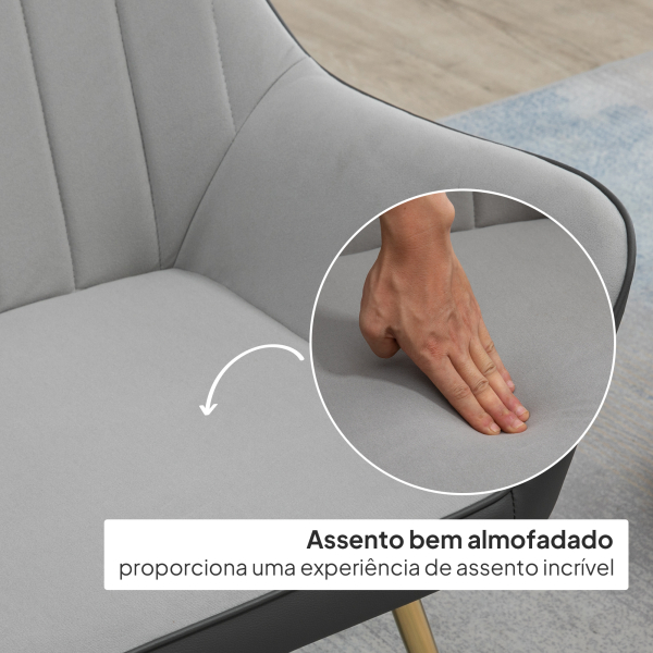 HOMCOM Poltrona de Sala de Estar Estofada em Couro Sintético e Veludo com Apoios para os Braços Pés Dourados 64x62x72,5 cm Cinza - Image 5