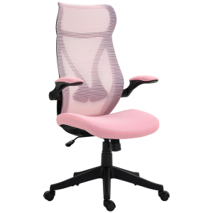 HOMCOM Cadeira de Escritório Giratória com Altura Ajustável Apoio para os Braços Dobráveis e Função Basculante 66x66x113-121 cm Rosa