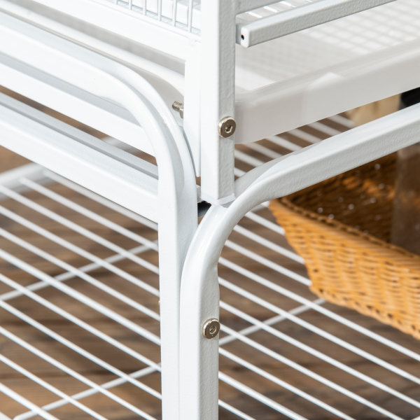 PawHut Gaiola para Pássaros com Rodas de 3 Níveis com 3 Poleiros Comedouros Brinquedos Rampas e Prateleira 83x53x180 cm Branco - Image 8