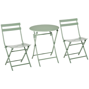 Outsunny Conjunto de Móveis de Jardim Dobráveis Conjunto de 1 Mesa Redonda e 2 Cadeiras de Varanda com Estrutura de Aço Verde Escuro