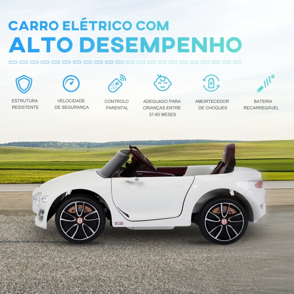 HOMCOM Carro elétrico infantil com licencia de Bentley GT para crianças acima de 3 anos com controle remoto 2 velocidades com faróis musica 108x60x43 cm Branco - Image 4