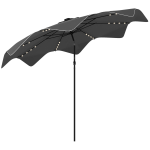 Outsunny Chapéu de Sol de Jardim Ø292x248 cm Chapéu de Sol com Manivela 32 Luzes LED Solares e 8 Hastes Cinza Escuro