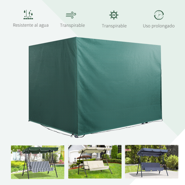 Outsunny Capa Protetora para Baloiço de Jardim de 3 Lugares 215x155x150cm Impermeável com Zíper Cobertura para Móveis de Exterior Verde - Image 4