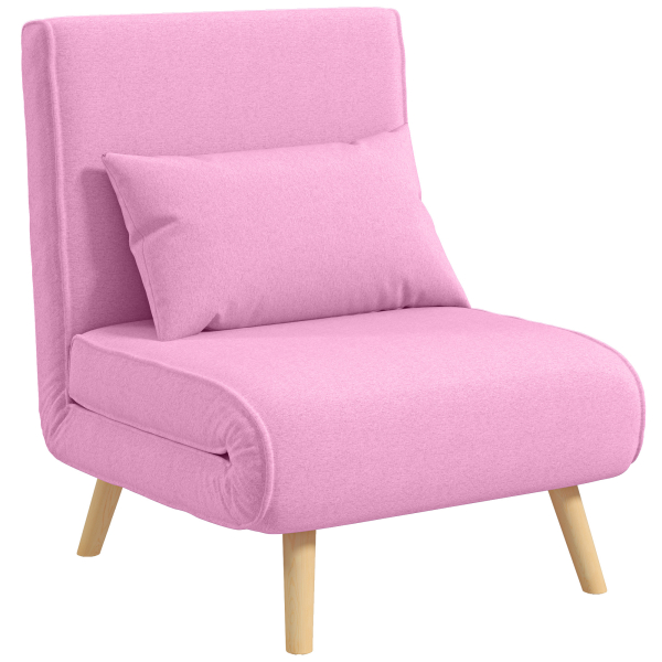 HOMCOM Sofá Cama Individual  Estofado em Linho com Encosto Ajustável em 5 Posições e Almofada Sofá Cama Pequeno 72x75x85 cm Rosa