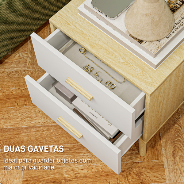 HOMCOM Mesas de Cabeceira para Dormitório com Gavetas e Puxadores de Bambu Mesas Auxiliares para Sala de Estar 40x40x50 cm Madeira - Image 5