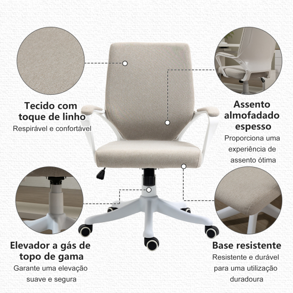 Vinsetto Cadeira de Escritório Ergonómica Giratória e com Altura Ajustável e Suporte Lombar 62x69x92-100 cm Bege - Image 6