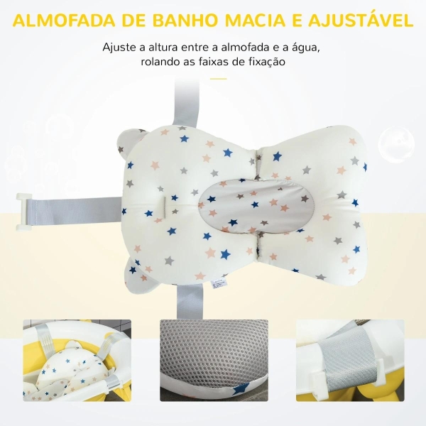 HOMCOM Banheira para Bebé Recém Nascido até 3 Anos Dobrável 30 Litros com Tampa Termossensível e Almofada Confortável Almofadas Antiderrapantes 81,5x50,5x23,5cm Amarelo e Branco - Image 4