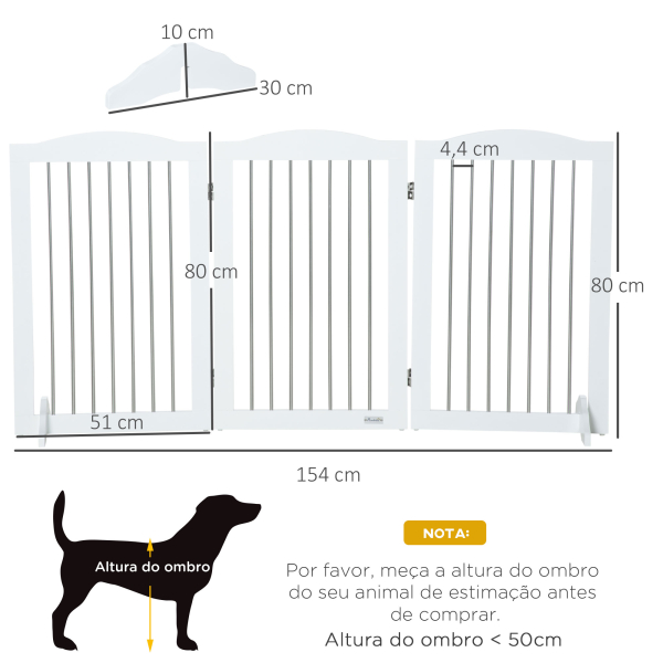 PawHut Barreira de Segurança para Cães Barreira de Segurança para Escadas e Portas Dobrável com Suporte de Pé 154x30x80cm Branco - Image 3