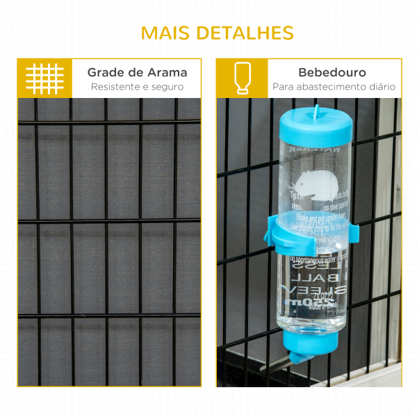 PawHut Coelheira de Madeira com Rodas Gaiola para Coelhos com Bandeja Amovível e Bebedouro 90x53x55 cm Cinza Escuro - Image 8
