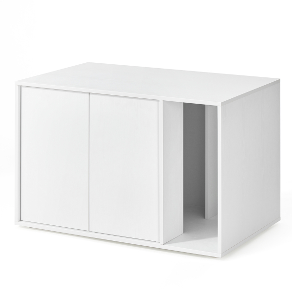 SONGMICS HOME Montagem super rápida sem ferramentas, cerca para caixa de areia para gatos, casinha para gatos, para gatos grandes, portas de abrir por pressão, mesa lateral de exposição, mesa de centro, minimalista moderna, branco neve PCL013W01