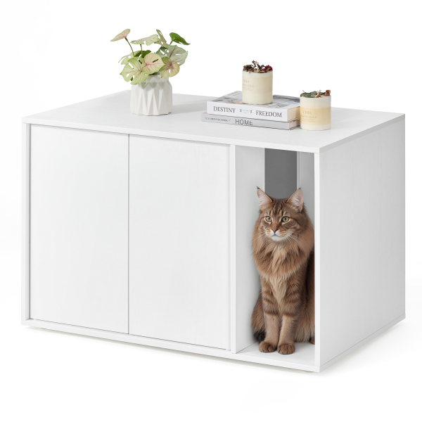 SONGMICS HOME Montagem super rápida sem ferramentas, cerca para caixa de areia para gatos, casinha para gatos, para gatos grandes, portas de abrir por pressão, mesa lateral de exposição, mesa de centro, minimalista moderna, branco neve PCL013W01 - Image 3