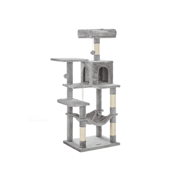 Árvore para gatos FEANDREA, Condomínio para gatos com rede, 143 cm, cinza claro PCT161W01