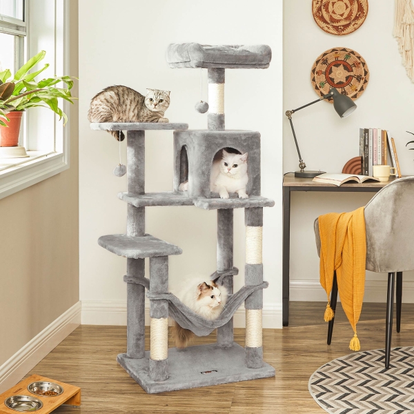 Árvore para gatos FEANDREA, Condomínio para gatos com rede, 143 cm, cinza claro PCT161W01 - Image 2