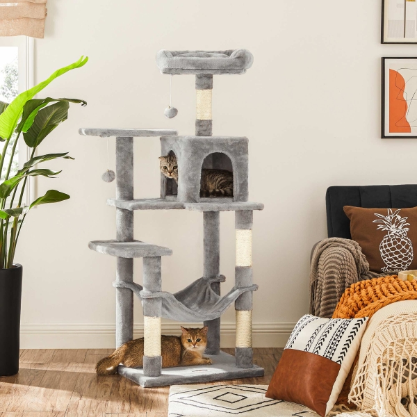 Árvore para gatos FEANDREA, Condomínio para gatos com rede, 143 cm, cinza claro PCT161W01 - Image 3