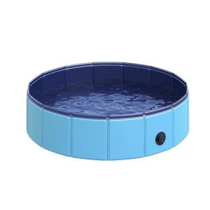 PawHut Piscina Dobrável para Cães Ø80x20 cm Banheira Portátil para Animais de Estimação Antiderrapante PVC Multiusos Cor Azul