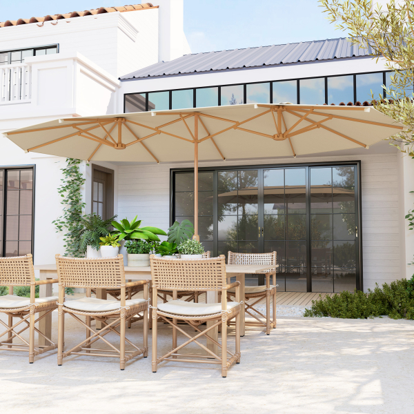 Outsunny Chapéu de Sol Duplo 4,55x2,65 m Chapéu de Sol de Exterior com Manivela Manual e Proteção Solar Chapéu de Sol Grande Creme - Image 2