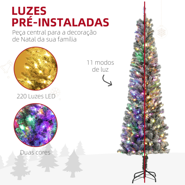 HOMCOM Árvore de Natal 225 cm Árvore de Natal Artificial com 220 Luzes LED de Duas Cores 519 Ramos e Suporte de Aço  Verde - Image 4