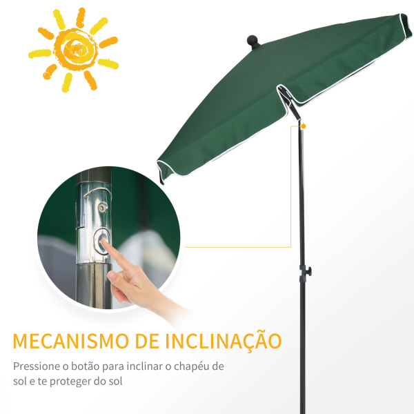 Outsunny Chapéu de Sol Retangular de Jardim 198x130x240cm Chapéu de Sol de Alumínio com Função de Inclinação para Terraço Pátio Exterior Verde - Image 4