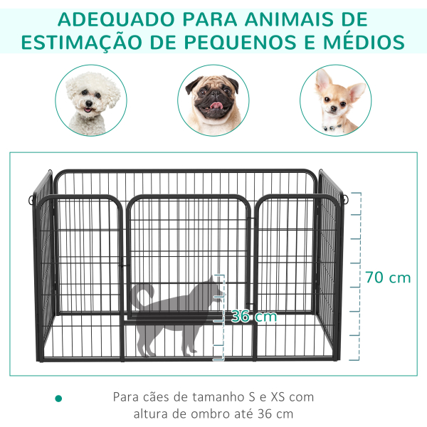 PawHut Parque para Animais de Estimação Retangular Gaiola para Cães 4 Paineis de Metal com Porta e Dupla Fechadura Cerca de Treinamento 129x84x70cm Preto - Image 5