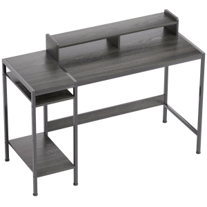 HOMCOM Secretária com Prateleiras Laterais Suporte para Monitor Ajustável e Estrutura Móvel 120x48x85,5 cm Madeira Acinzentada