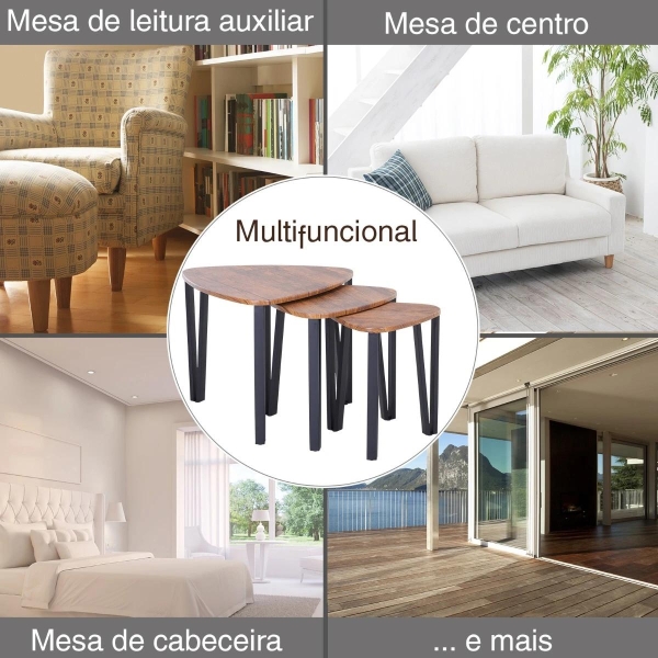 HOMCOM Conjunto de 3 Mesas de Café Nido Mesa de Café Moderna Mesa Auxiliar Mesas de Café para sala de estar 56x54.2x45.4 cm - Image 6