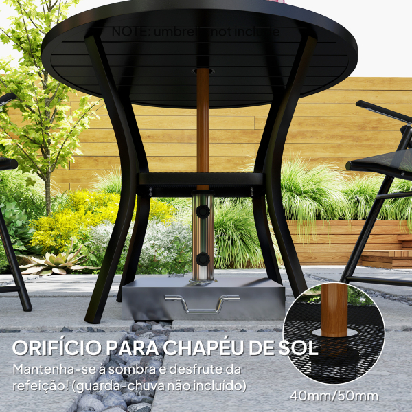Outsunny Mesa de Jardim com Orifício para Chapéu de Sol Mesa de Refeição Exterior Redonda com Bancada de Metal Ø90x73 cm Preto - Image 5