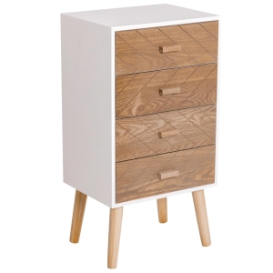 HOMCOM Mesa de Cabeceira com 4 Gavetas Amplo Espaço de Armazenamento para Dormitório 40x30x75 cm Branco e Madeira