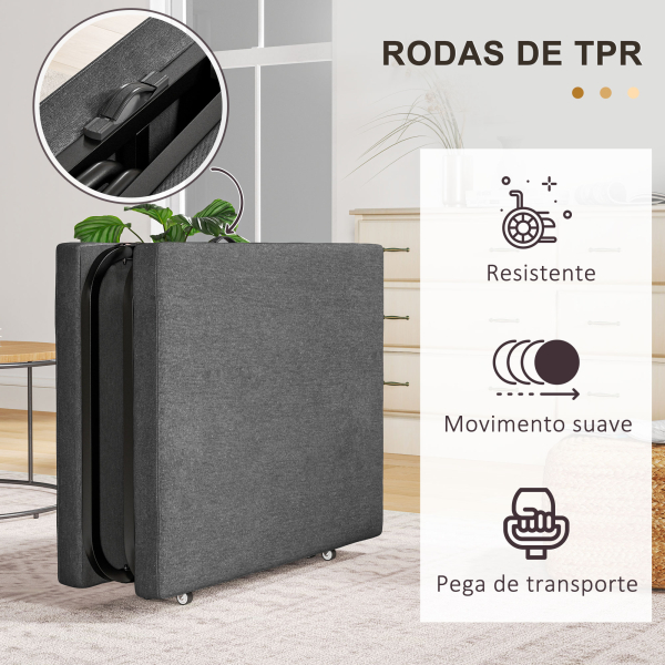HOMCOM Cama Dobrável 70x180 cm com Colchão de Espuma Cama Dobrável com Encosto Ajustável em 5 Posições e Rodas Cinza - Image 7
