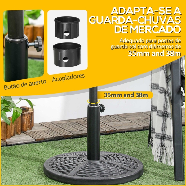 Outsunny Base de Chapéu de Sol Redonda Suporte para Chapéu de Sol Preenchido de Cimento Peso 9,5 kg para Mastros de Ø38/48 mm Preto - Image 4